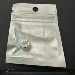 Silver Bead Charm with Clear Crystals